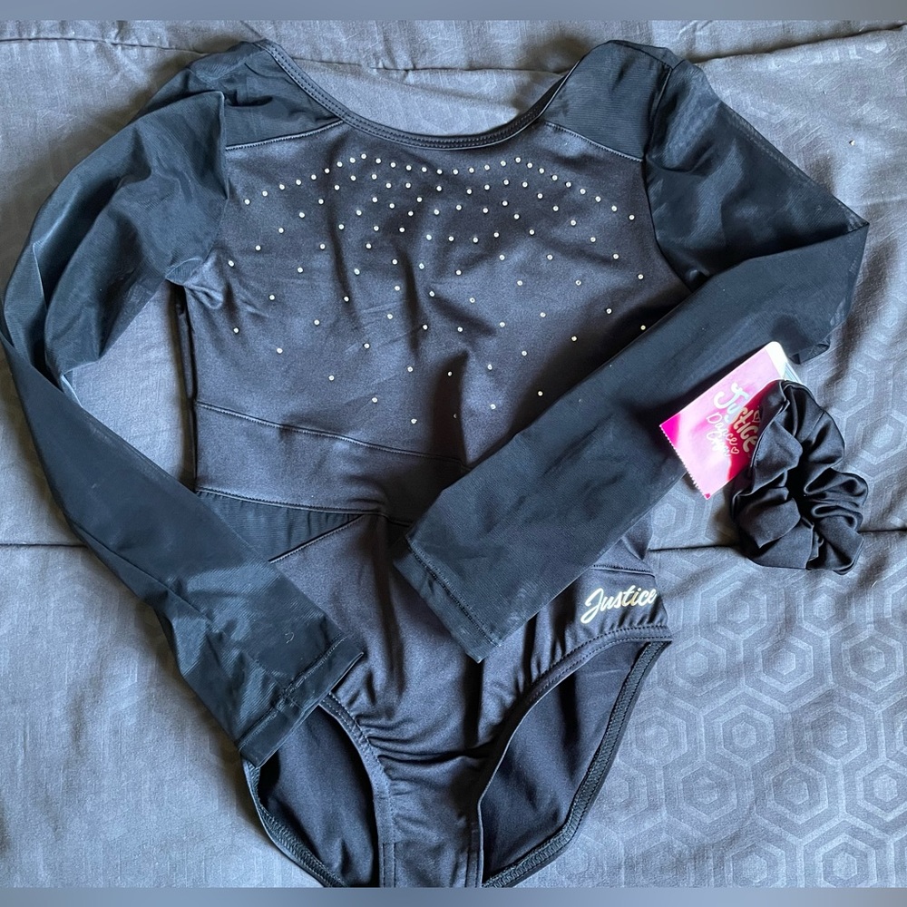 Justice Black Sparkle Long Sleeve Bodysuit leotard